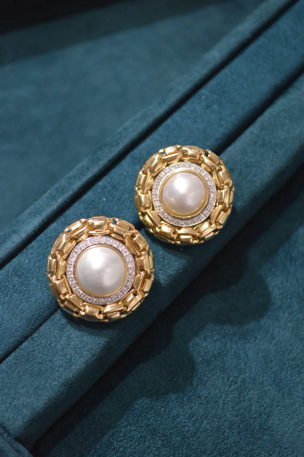 0.75ct Diamond Pearl 14K Gold Statement Stud Earrings