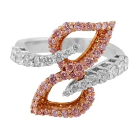 18k White Rose Gold Interwoven Pink and White Diamond Ring