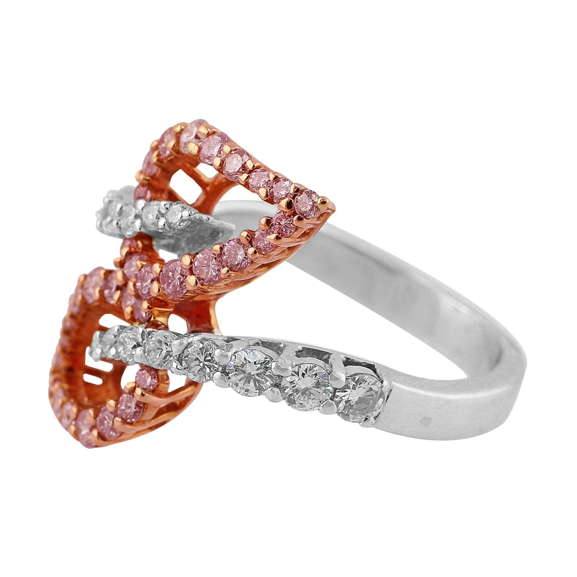 18k White Rose Gold Interwoven Pink and White Diamond Ring