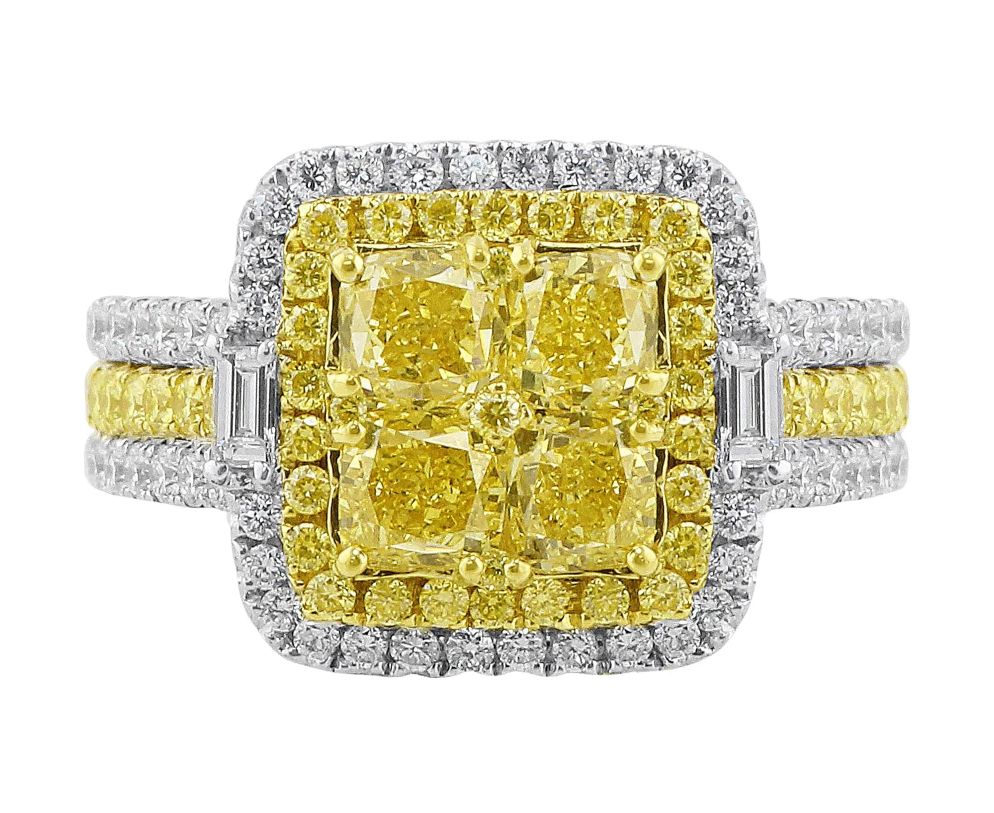 18k White Yellow Gold Square Yellow White-Accent Diamond Ring