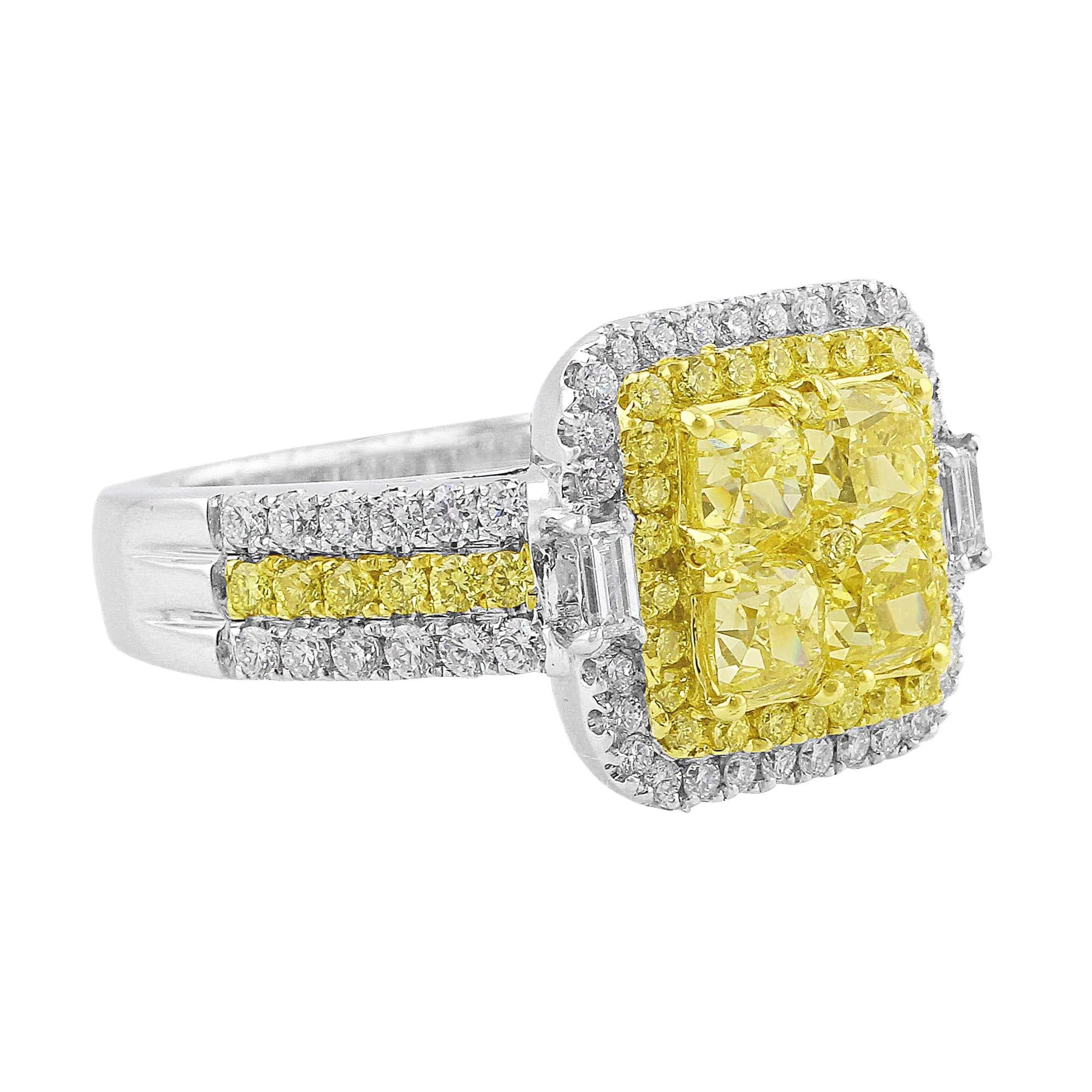 18k White Yellow Gold Square Yellow White-Accent Diamond Ring