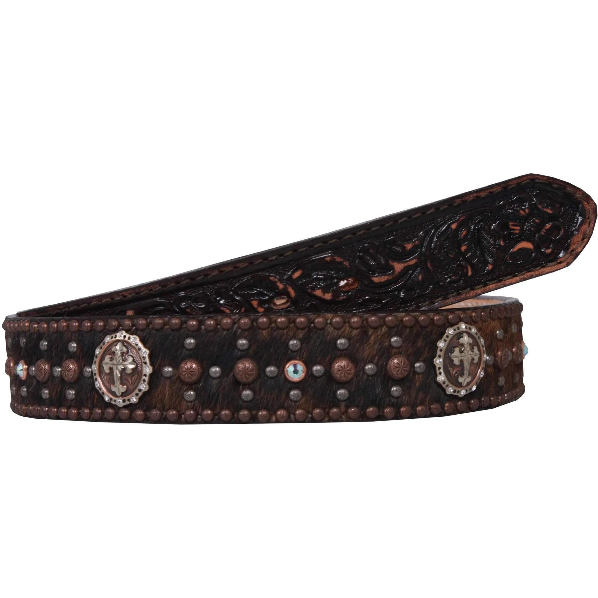 B716A - Brindle Hair Floral Tooled Belt