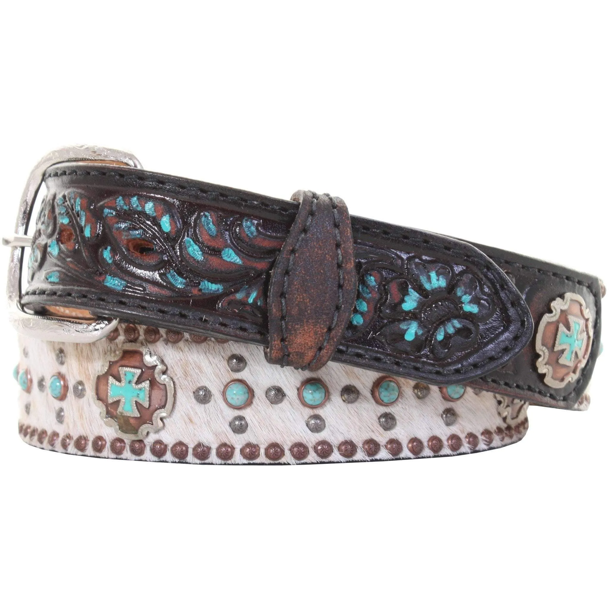 B900 - Roan Hair Studded Tooled Belt