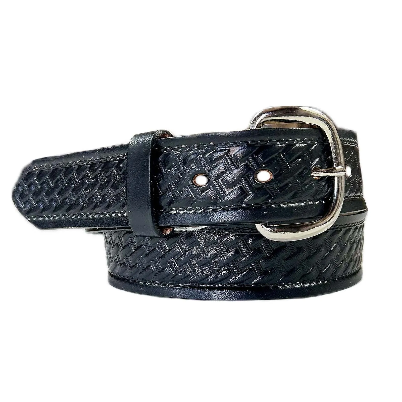 Basket Weave Genuine Black Leather Western Belt