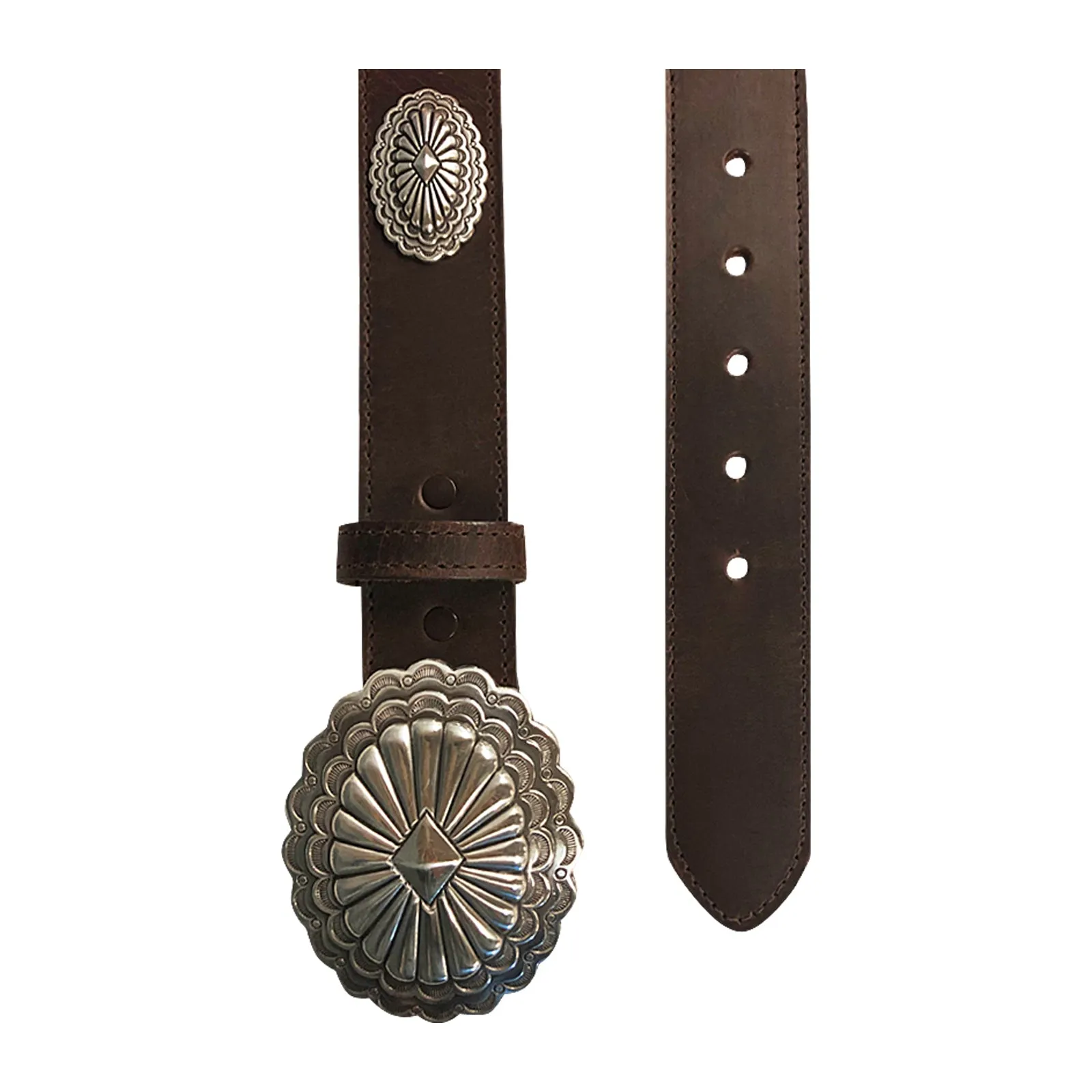 Brown Genuine Leather Western Belt with Native Conchos