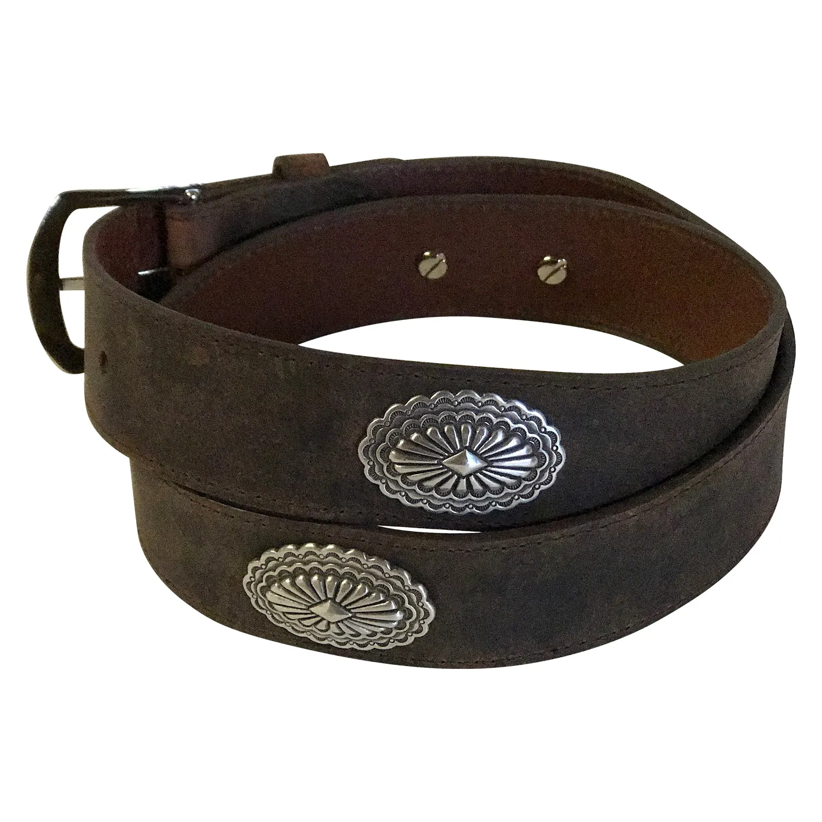 Brown Genuine Leather Western Belt with Native Conchos