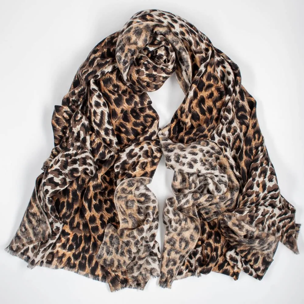 Brown Leopard Print Pashmina Cashmere Shawl