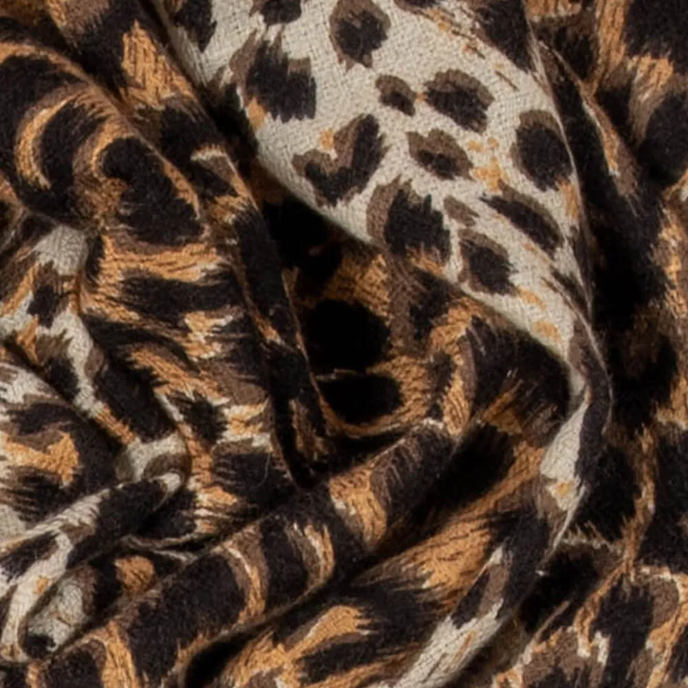 Brown Leopard Print Pashmina Cashmere Shawl