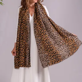 Brown Leopard Print Pashmina Cashmere Shawl