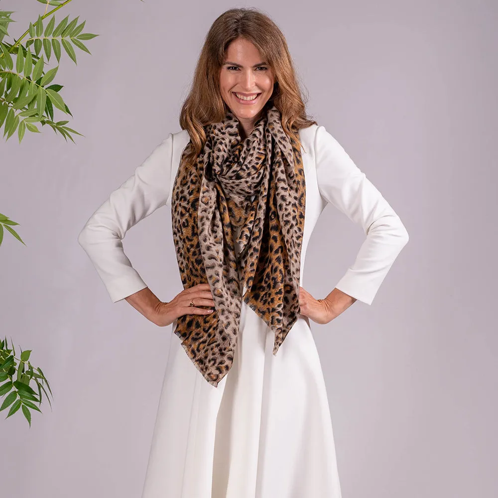 Brown Leopard Print Pashmina Cashmere Shawl