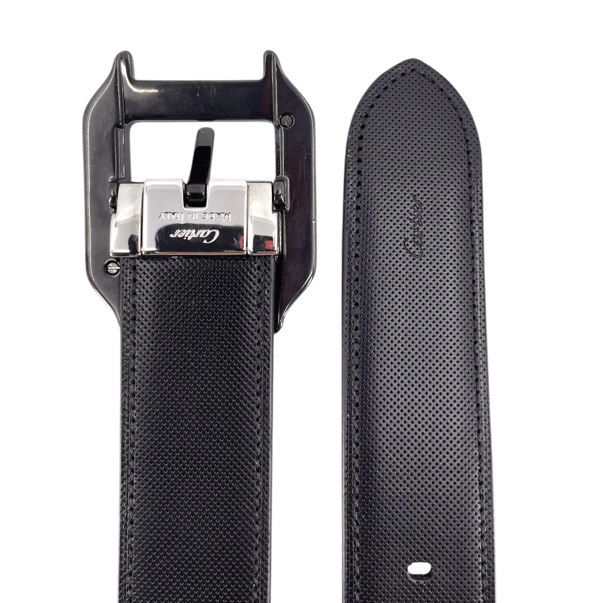 Cartier Santos De Cartier Leather Belt Black Black Pre-Owned