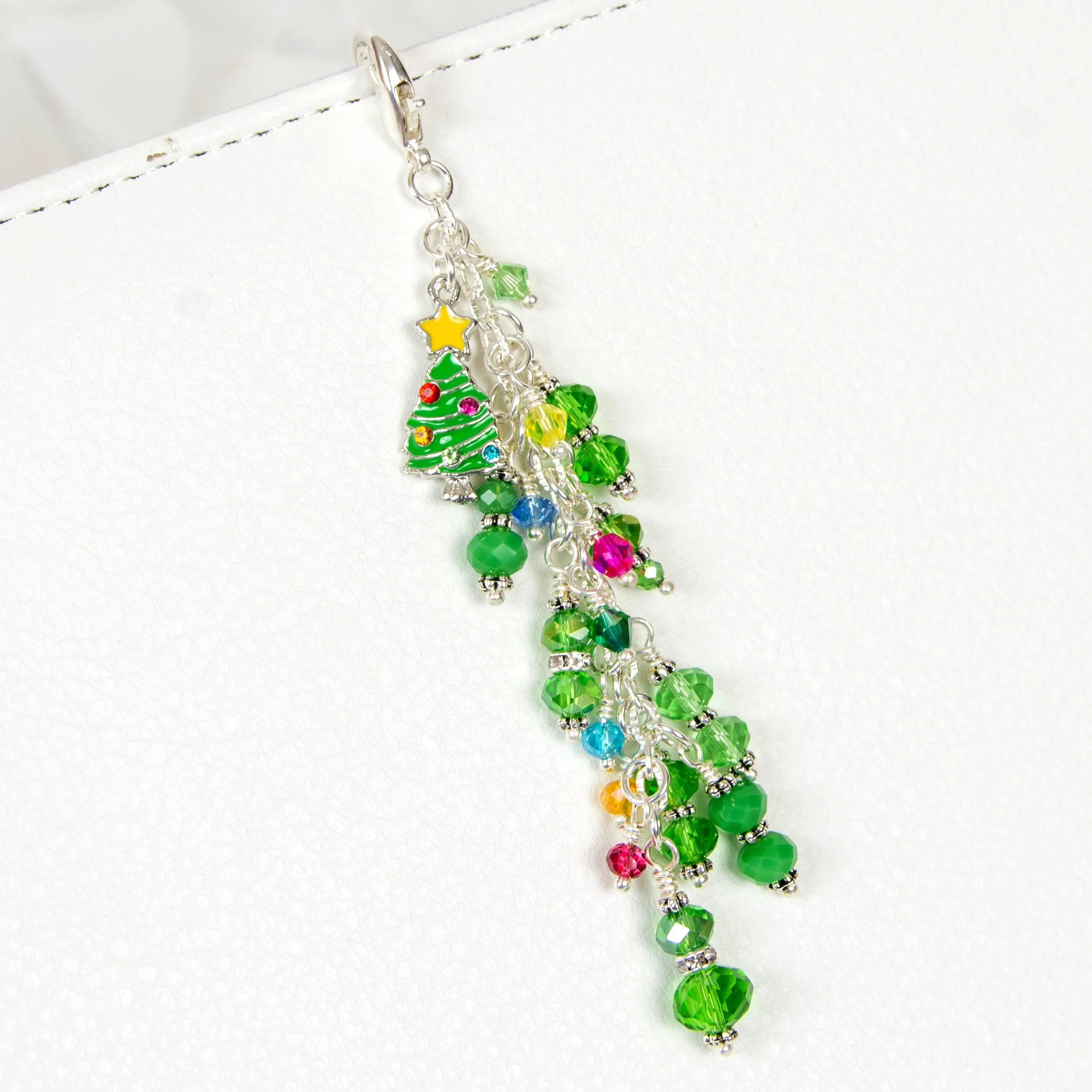 Christmas Tree Planner Charm with Green Crystal Dangle