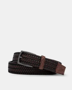 Cigar Leather Stretch Belt with Croc Tabs in Cigar