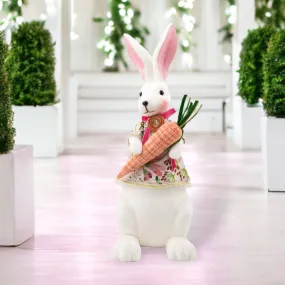 December Diamonds Green Garden Bunny With Pattern Top And Carrot Figurine