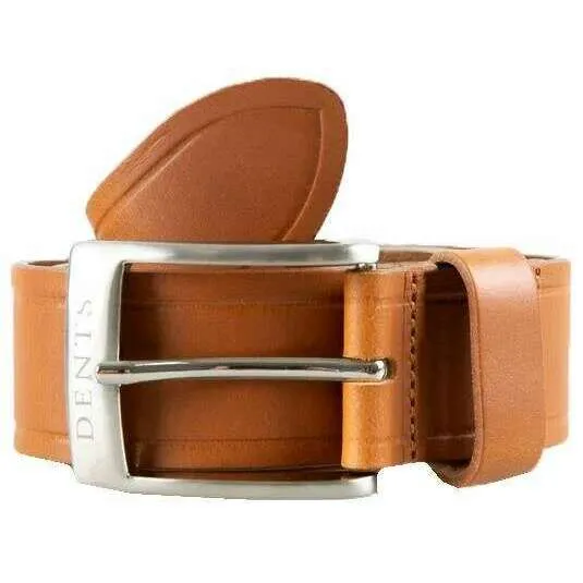 Dents Heritage Satin Nickel Buckle Embossed Edge Full-Grain Leather Belt - Tan