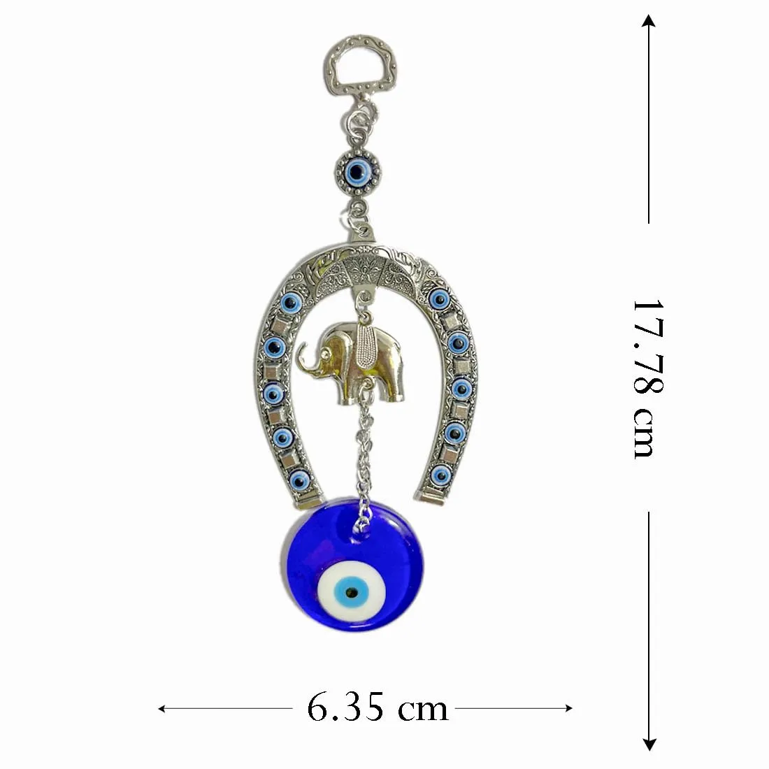 DT DECTONE Stainless Steel Evil Eye Hanging For Home Main Door Entrance, House Door Decoration, Horseshoe With Elephant Nazar Battu For Home Protection, Prosperity At Office And Home, Blue