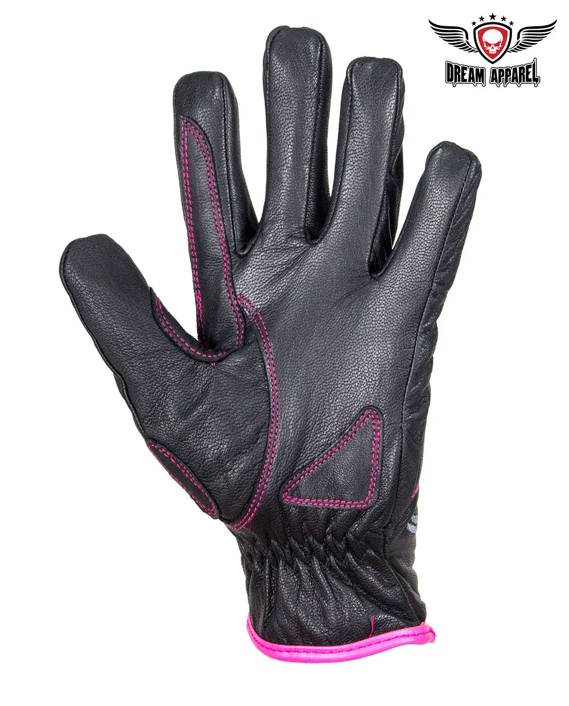 Embroidered Pink Heart Graphic Naked Leather Gloves