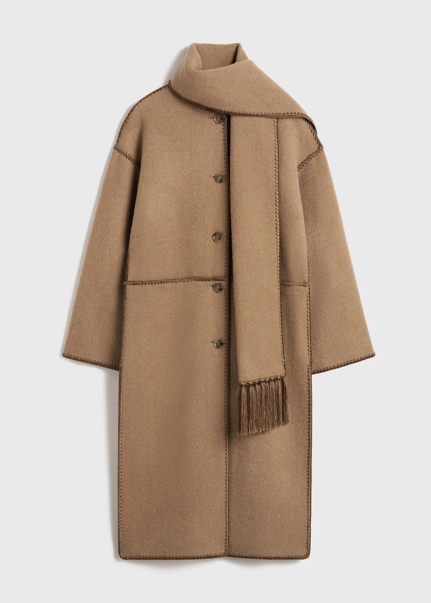 Embroidered scarf coat camel