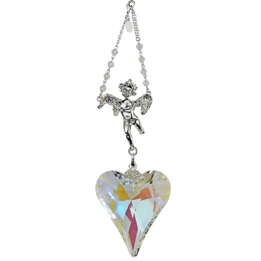 Forever Loved Angel Crystal Heart Rear View Mirror Charm (Sterling Silvertone)