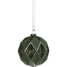 Green Tonal Harlequin Glass Ball Ornaments, Set of 6