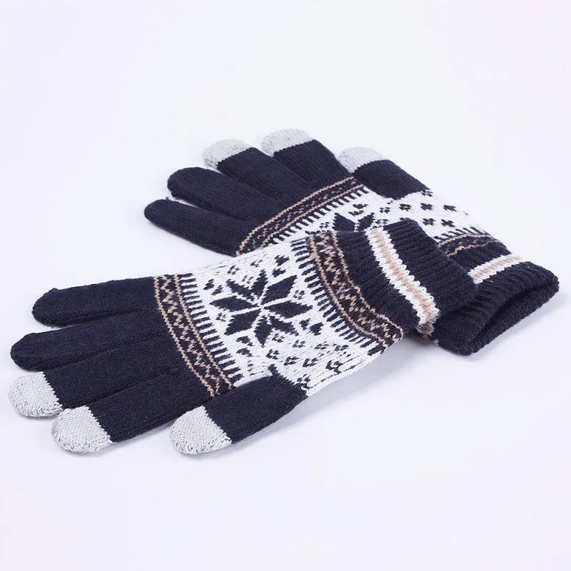 Hot Women Winter Warm Touch Screen Smart Touch Sensing Strip Snowflake Cuff Gloves guantes mujer