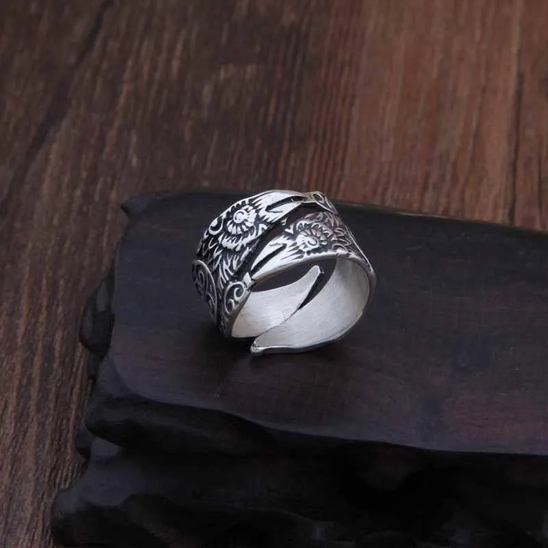 Hugin and Munin Raven Ring - Sterling Silver