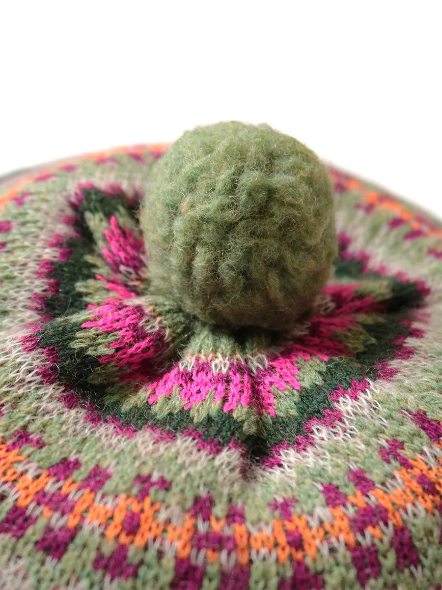 Kapital 7G Wool Fair Isle Beret - Moss green