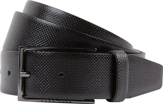 Leather belt with BOSS buckle, black