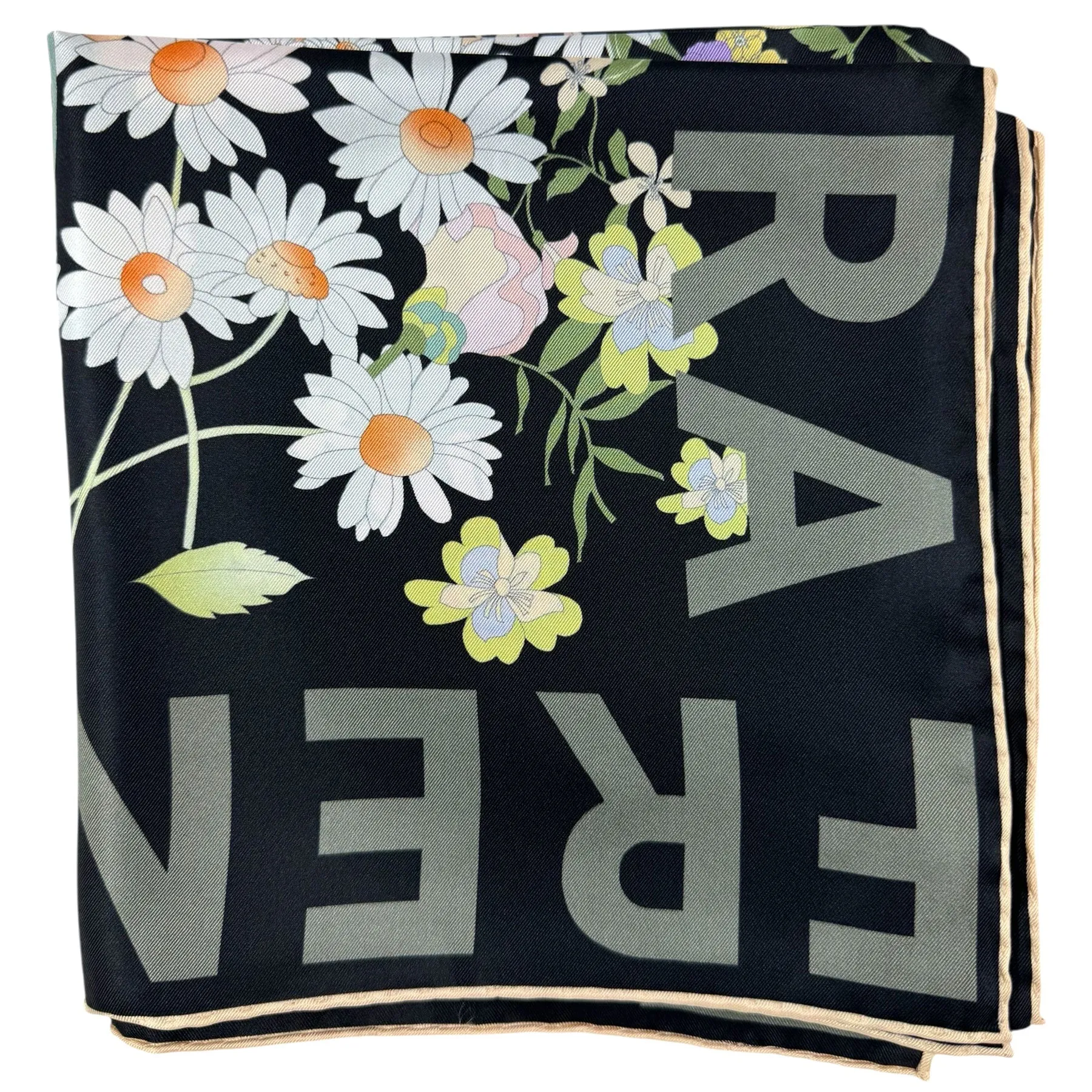 Leonard Paris Scarf Black Gray French Riviera Floral - Twill Silk Large Square Scarf