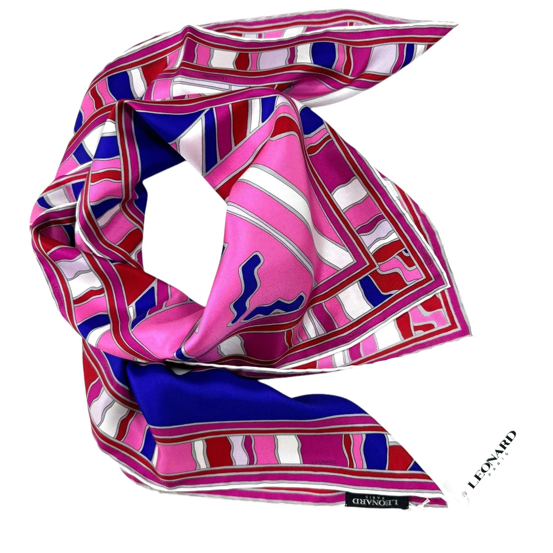 Leonard Paris Scarf Purple Pink Navy Red Design - Twill Silk Large Square Scarf