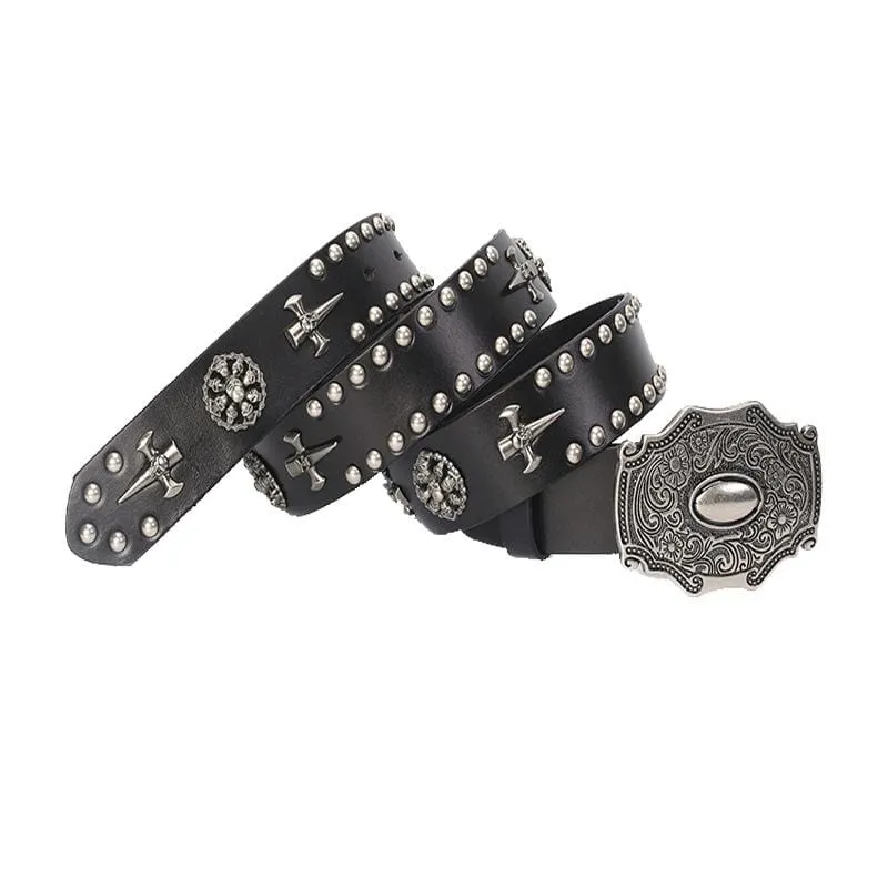 Men's Gothic Belts With Rivets Of Multi-skulls And Crosses