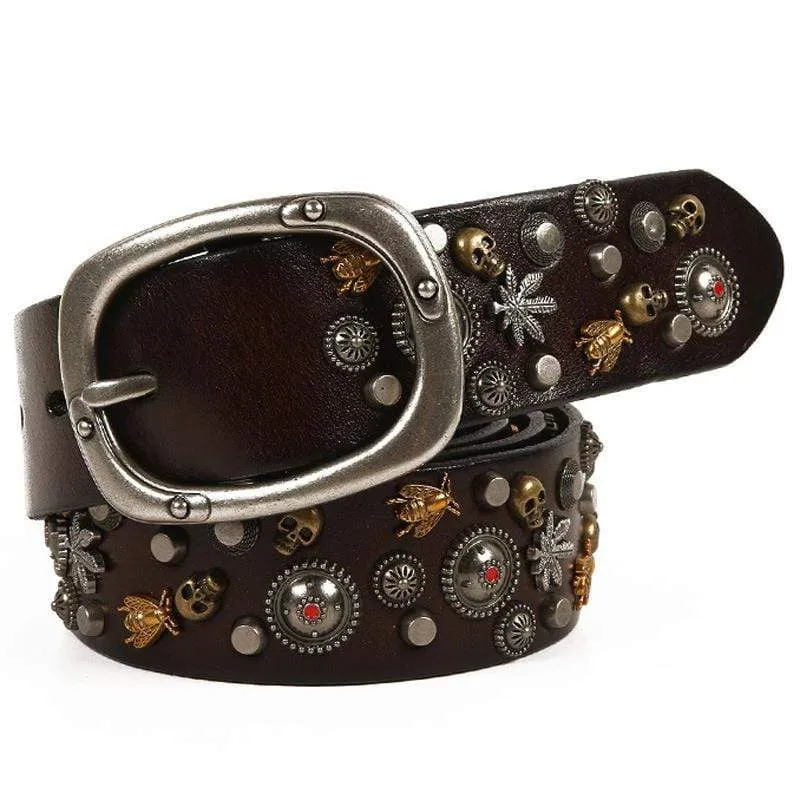 Men's Gothic Belts With  Rivets of Skulls And Bees