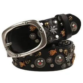 Men's Gothic Belts With  Rivets of Skulls And Bees