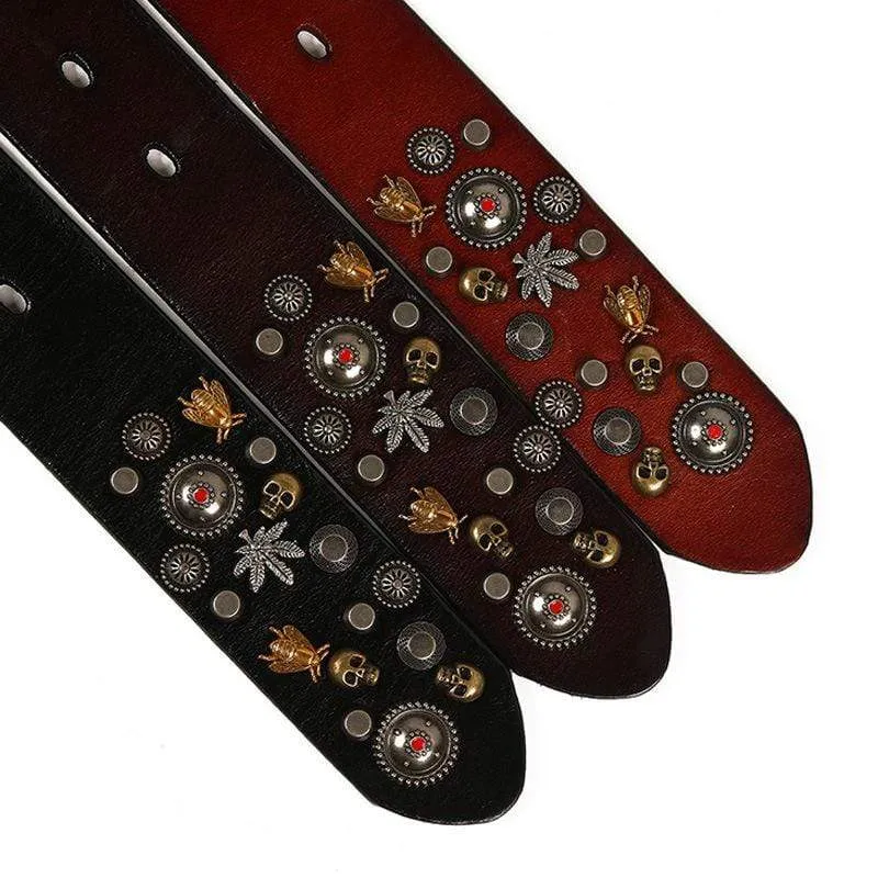 Men's Gothic Belts With  Rivets of Skulls And Bees