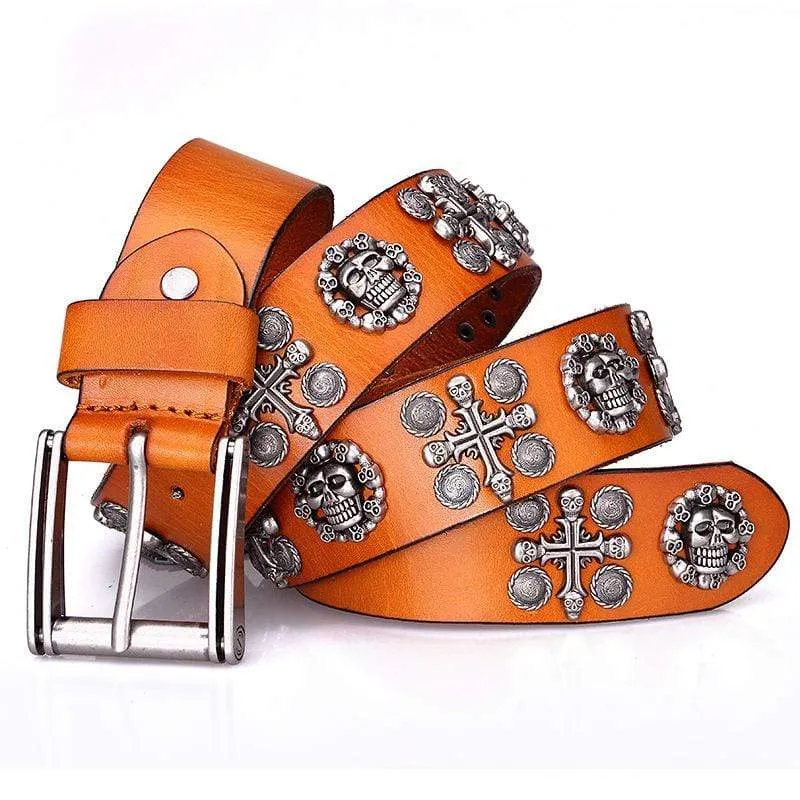 Men's Gothic Belts With Rivets Of Skulls And Crosses