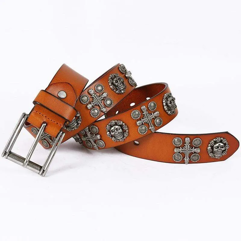 Men's Gothic Belts With Rivets Of Skulls And Crosses