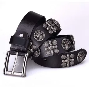 Men's Gothic Belts With Rivets Of Skulls And Crosses