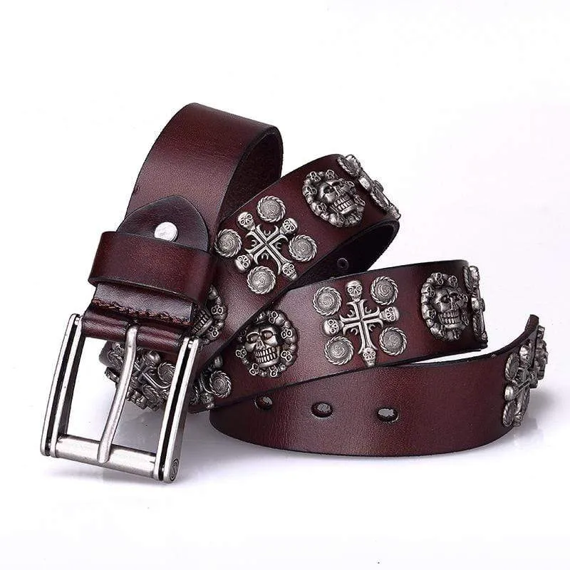 Men's Gothic Belts With Rivets Of Skulls And Crosses