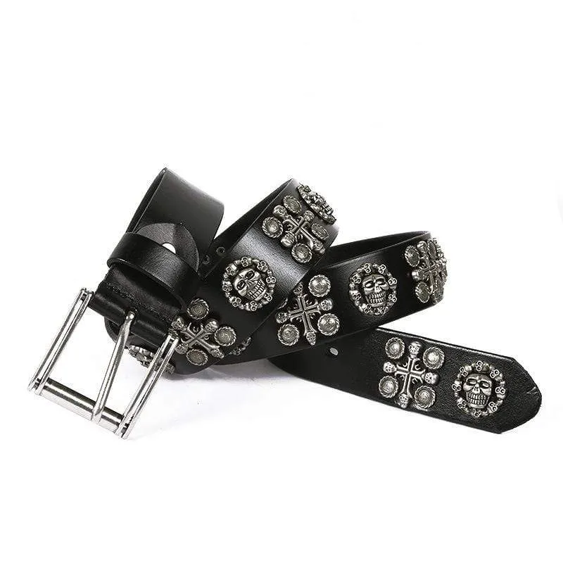 Men's Gothic Belts With Rivets Of Skulls And Crosses