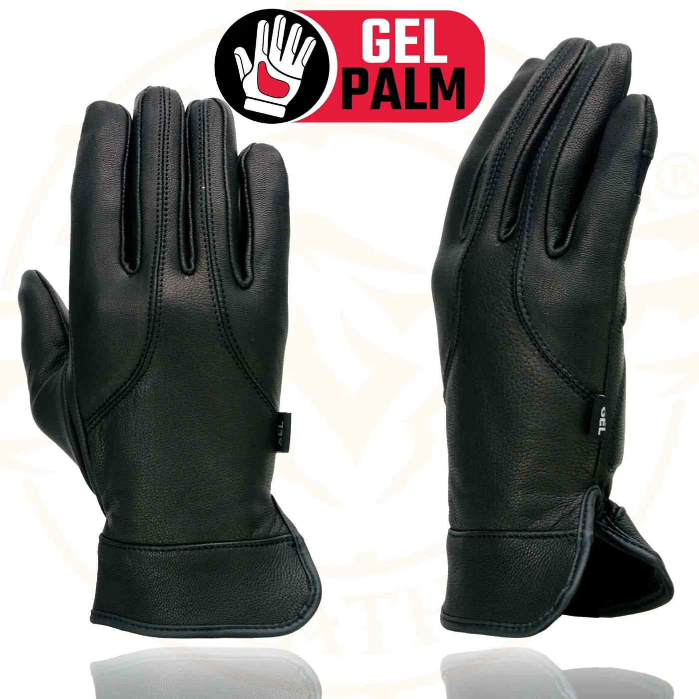 Milwaukee Leather MG7700 Women's Black Leather Gel Palm Lightweight Motorcycle Hand Gloves W/ Open Wrist Expansion