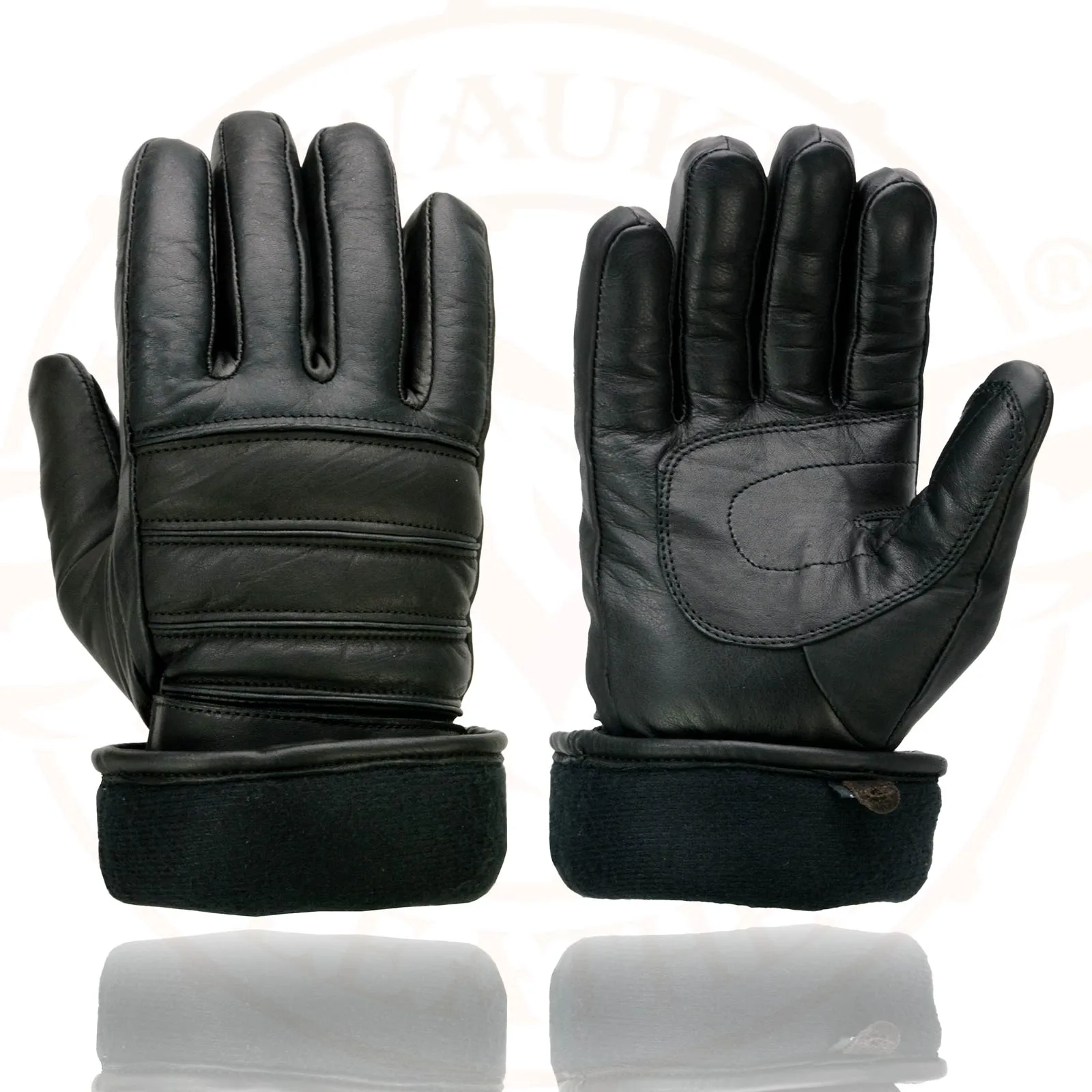 Milwaukee Leather SH232 Men's Black Leather Warm Lining Gauntlet Motorcycle Hand Gloves W/ Rain Mitten and Adjustable Strap