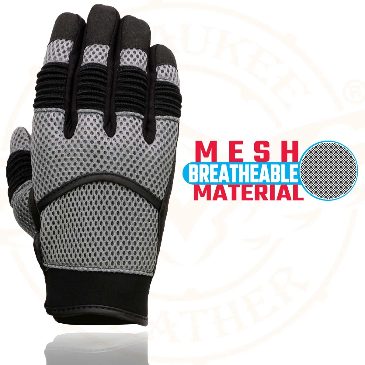 Milwaukee Leather SH791 Men's Black Leather and Grey Mesh Combo Racing Motorcycle Hand Gloves W/ Elasticized Fingers