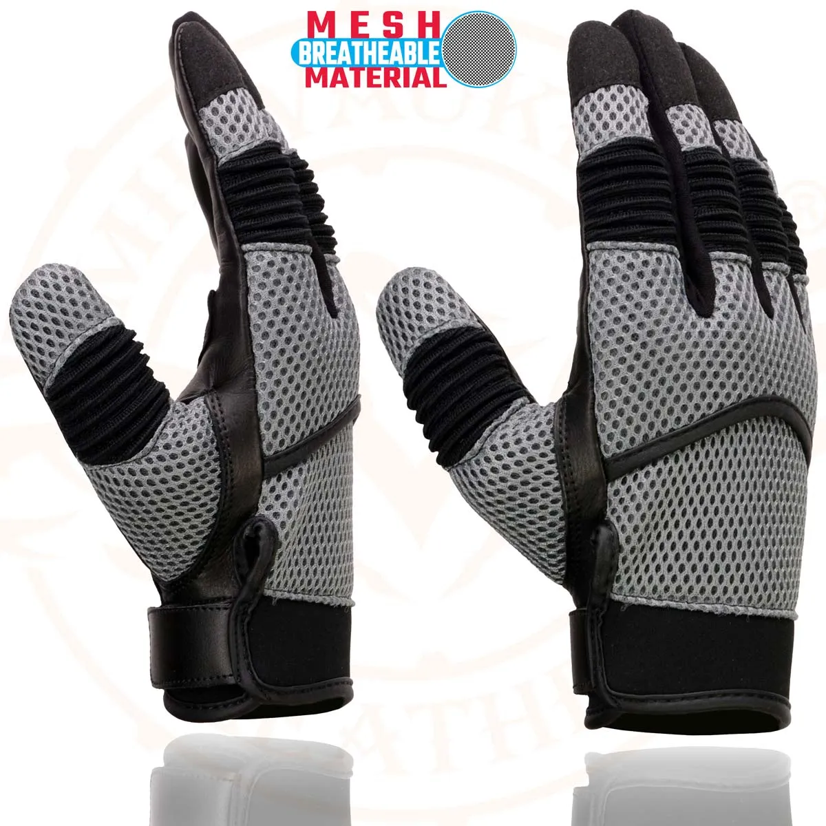 Milwaukee Leather SH791 Men's Black Leather and Grey Mesh Combo Racing Motorcycle Hand Gloves W/ Elasticized Fingers