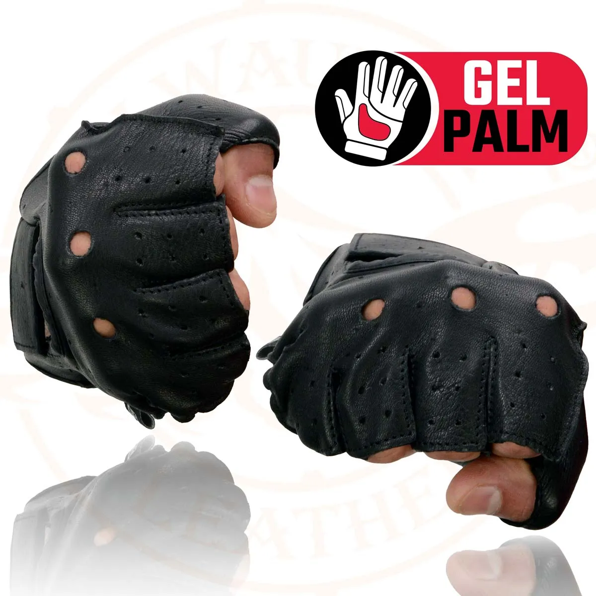 Milwaukee Leather SH851 Men's Black Leather Gel Padded Palm Fingerless