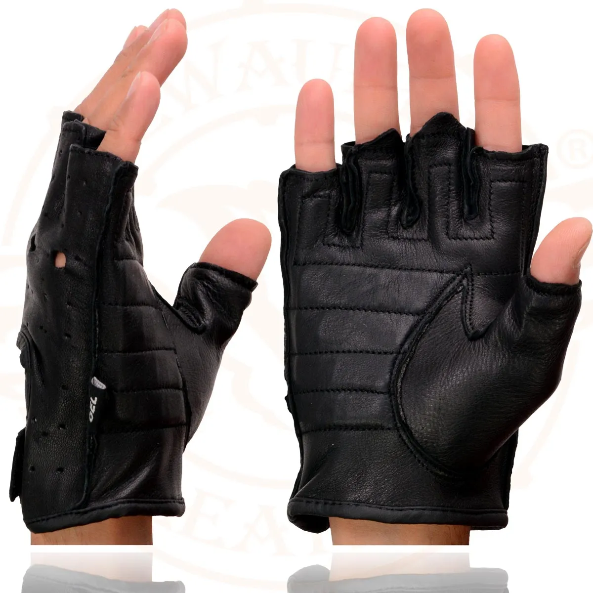 Milwaukee Leather SH851 Men's Black Leather Gel Padded Palm Fingerless