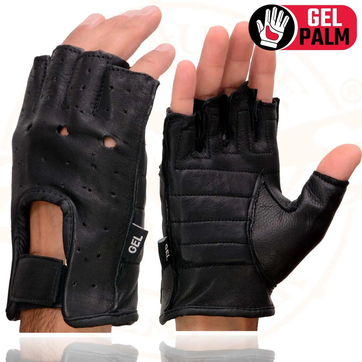 Milwaukee Leather SH851 Men's Black Leather Gel Padded Palm Fingerless