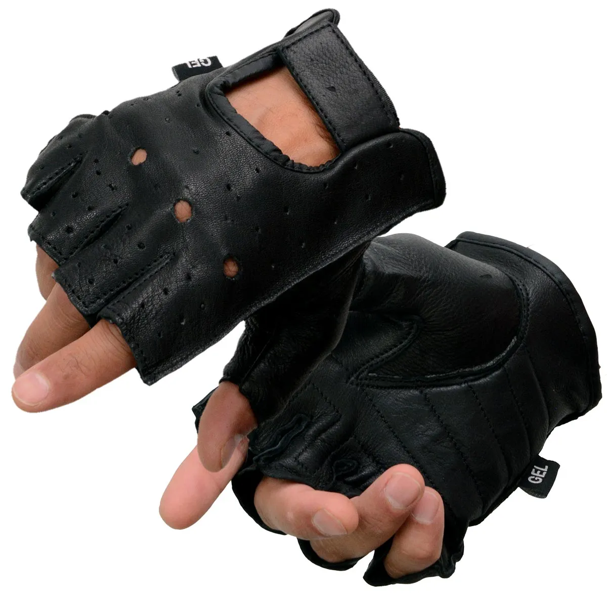 Milwaukee Leather SH851 Men's Black Leather Gel Padded Palm Fingerless