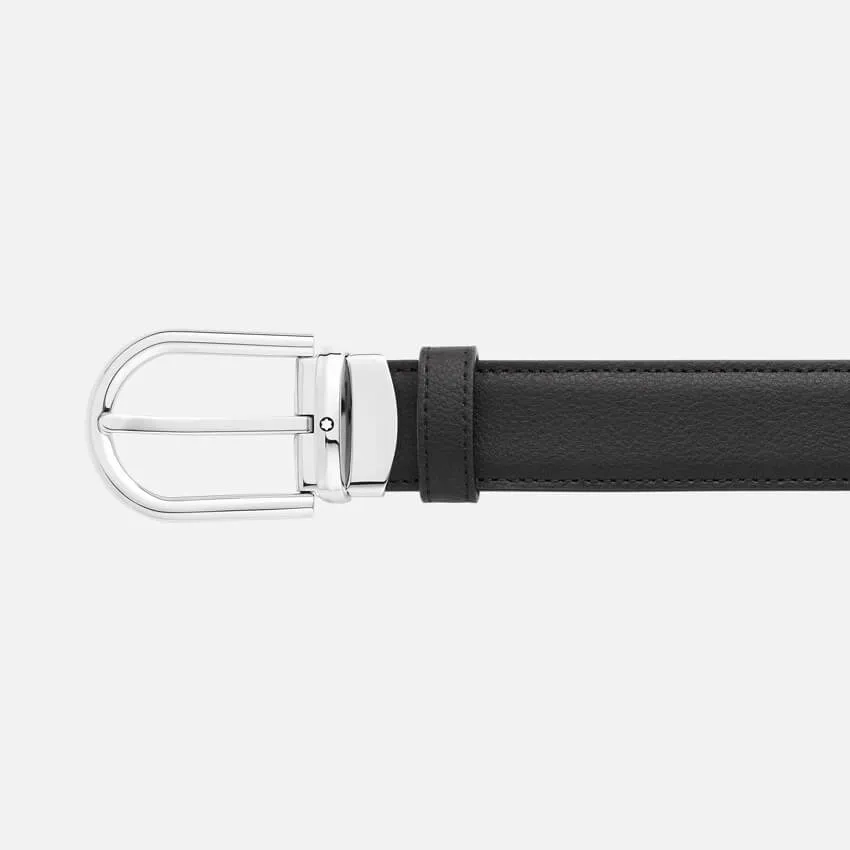 Montblanc Horseshoe buckle black/blue 30 mm reversible leather belt 128756