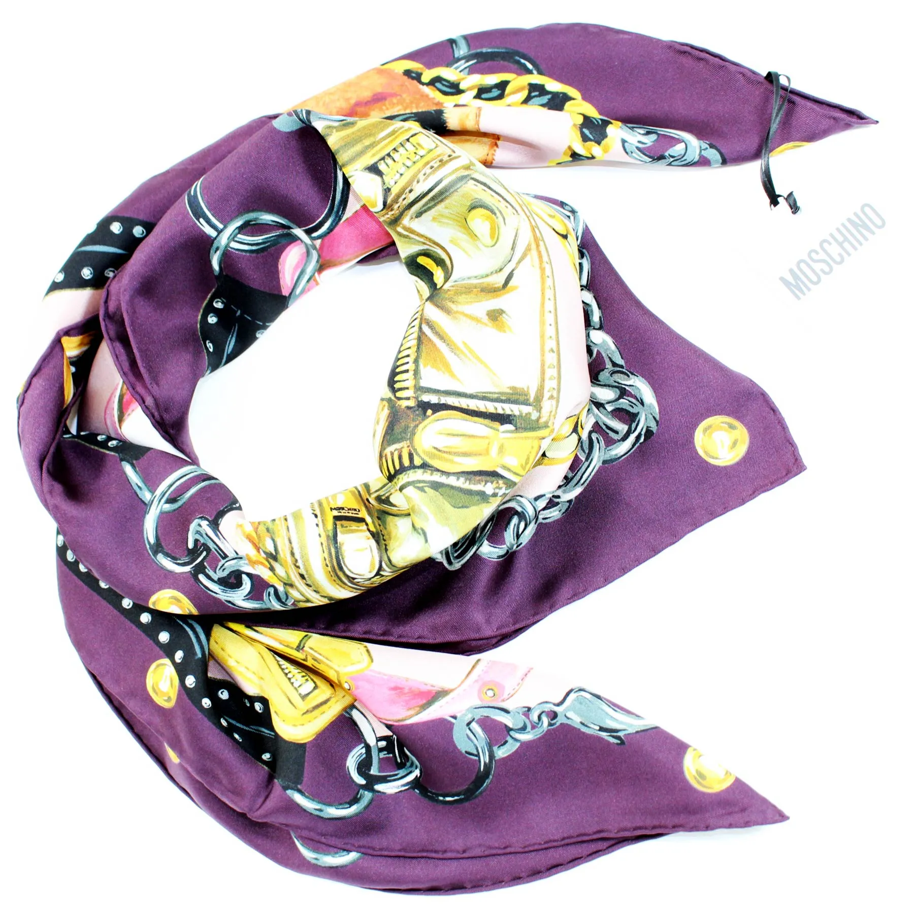 Moschino Scarf Dark Purple Purses Design - Large Square Silk Foulard - SALE