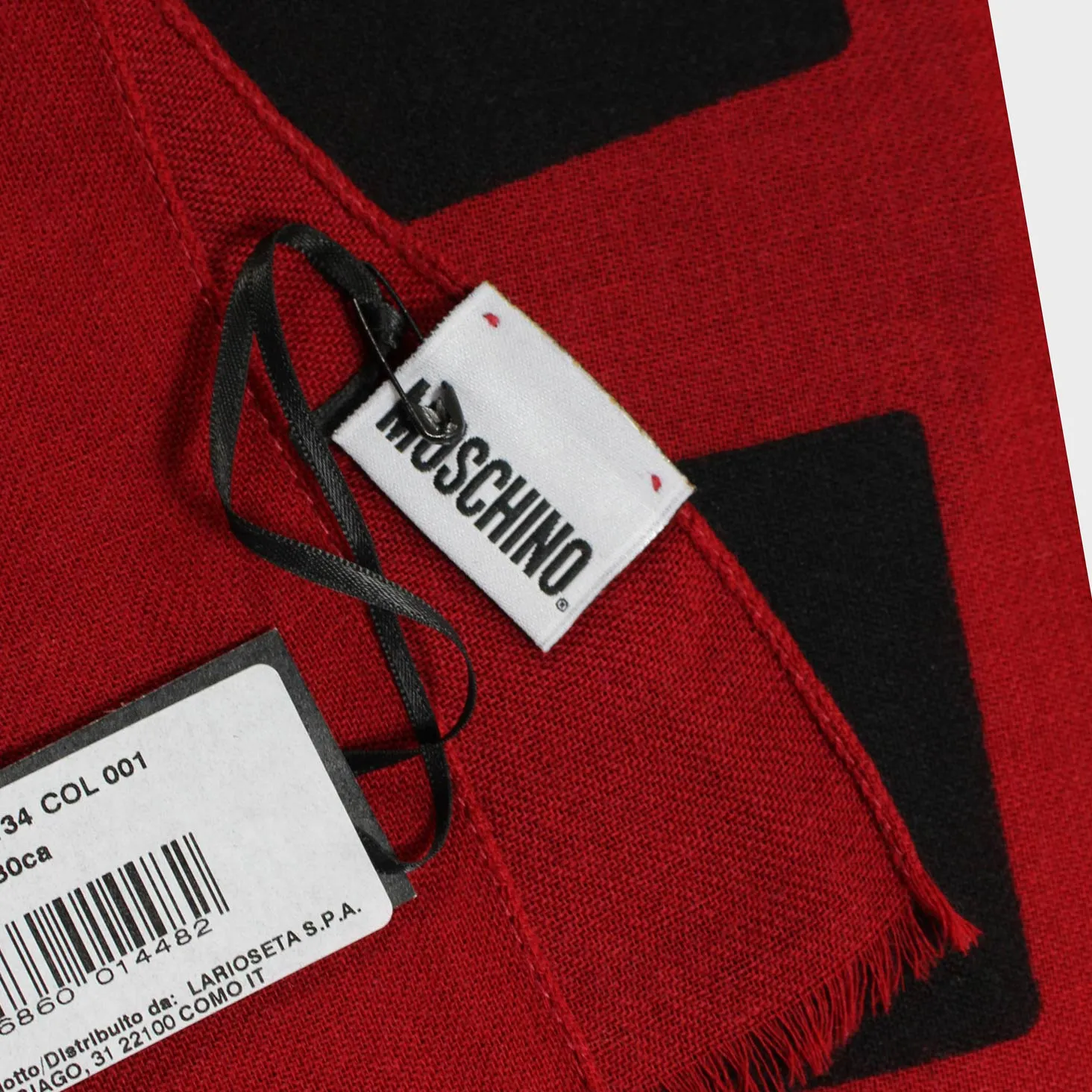 Moschino Scarf Dark Red Black Logo Design - Wool Shawl BLACK FRIDAY SALE